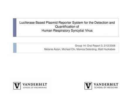 Luciferase Based Plasmid Reporter System for the Detection and Quantification of Human Respiratory Syncytial Virus Group 14: Oral Report 3, 2/12/2008 Melanie.