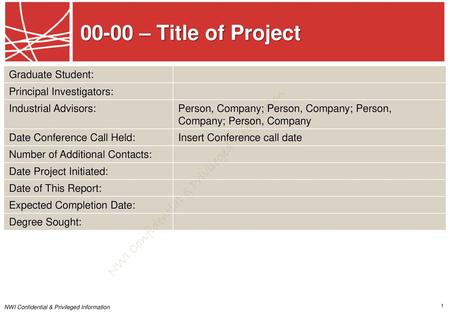 00-00 – Title of Project Graduate Student: Principal Investigators: