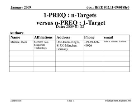 1-PREQ : n-Targets versus n-PREQ : 1-Target