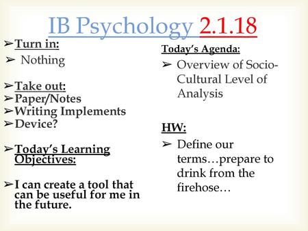 IB Psychology Turn in: Nothing