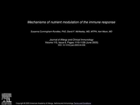 Mechanisms of nutrient modulation of the immune response