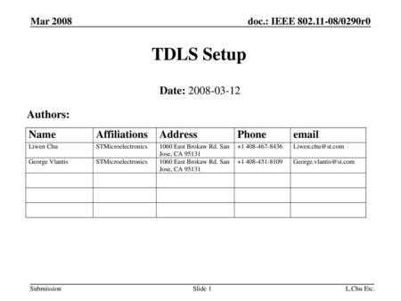 TDLS Setup Date: Authors: Mar 2008 September 2007