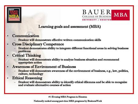 Learning goals and assessment (MBA)