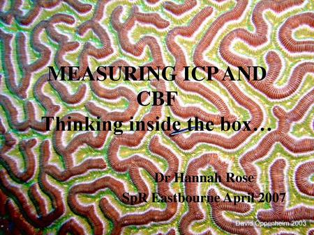 MEASURING ICP AND CBF Thinking inside the box…