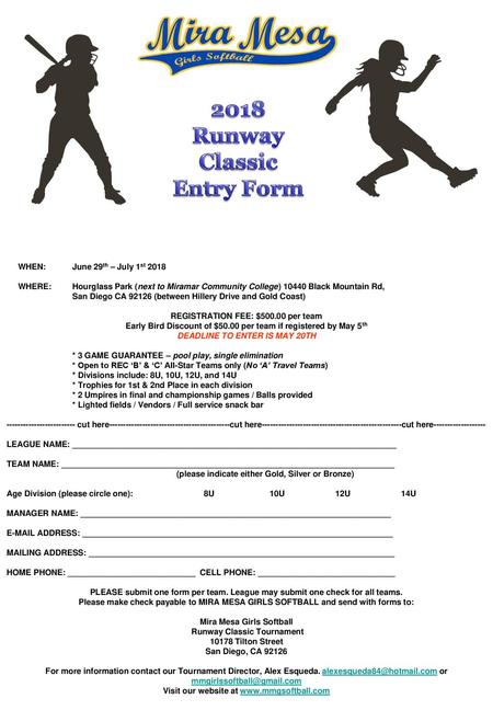 2018 Runway Classic Entry Form