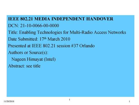 IEEE MEDIA INDEPENDENT HANDOVER