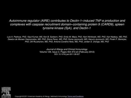 Autoimmune regulator (AIRE) contributes to Dectin-1–induced TNF-α production and complexes with caspase recruitment domain–containing protein 9 (CARD9),