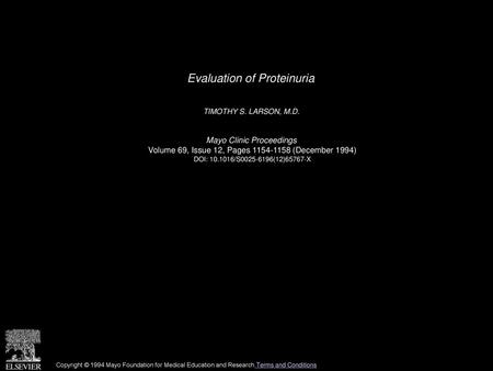 Evaluation of Proteinuria