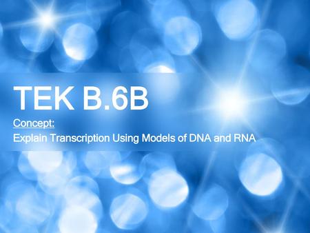 Concept: Explain Transcription Using Models of DNA and RNA