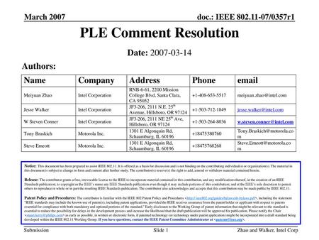 PLE Comment Resolution