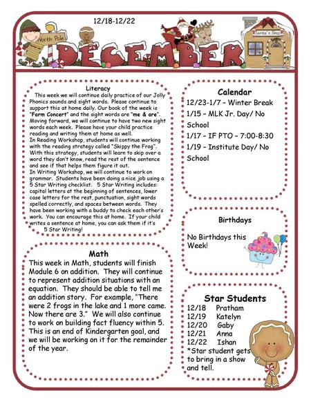 Star Students Calendar Math 12/18-12/22 12/23-1/7 – Winter Break