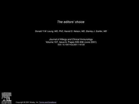 The editors’ choice Journal of Allergy and Clinical Immunology