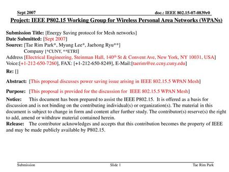 <month year> doc.: IEEE Sept 2007