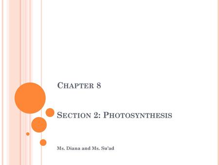 Chapter 8 Section 2: Photosynthesis