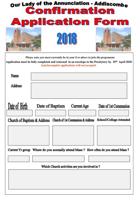 Confirmation Application Form 2018