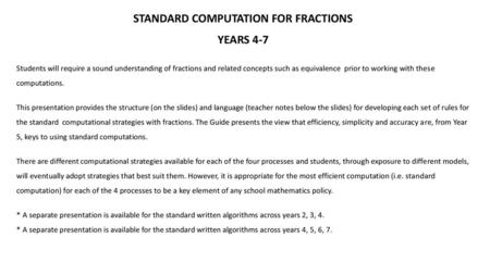 STANDARD COMPUTATION FOR FRACTIONS