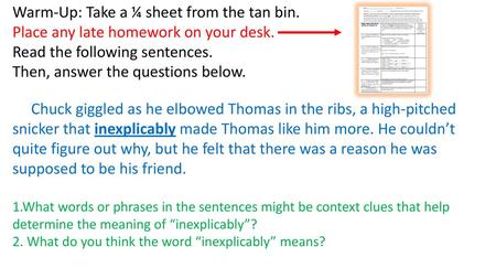 Warm-Up: Take a ¼ sheet from the tan bin.