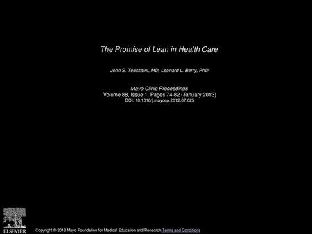 The Promise of Lean in Health Care