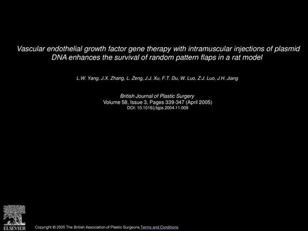 Vascular endothelial growth factor gene therapy with intramuscular injections of plasmid DNA enhances the survival of random pattern flaps in a rat model 