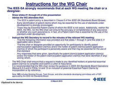 Instructions for the WG Chair