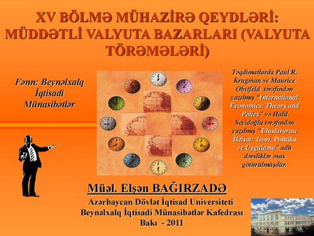 XV BÖLMƏ MÜHAZİRƏ QEYDLƏRİ: