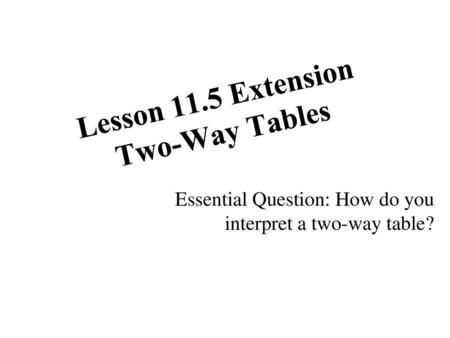 Lesson 11.5 Extension Two-Way Tables