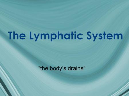 The Lymphatic System “the body’s drains”.