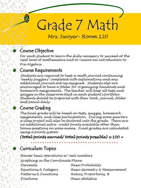 Grade 7 Math Mrs. Swoyer- Room 120