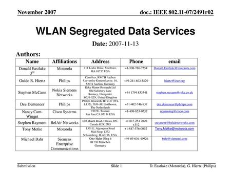 WLAN Segregated Data Services