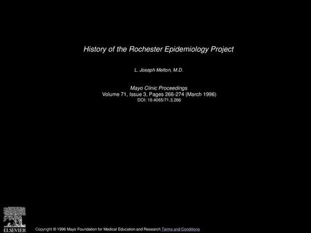 History of the Rochester Epidemiology Project