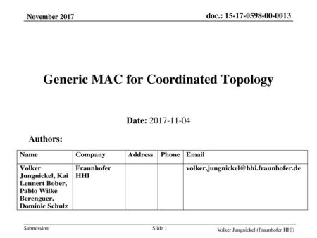 Generic MAC for Coordinated Topology