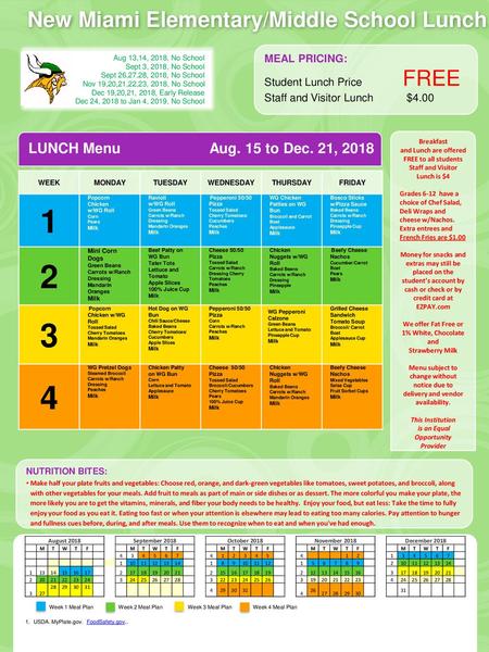 New Miami Elementary/Middle School Lunch LUNCH Menu