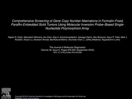 Comprehensive Screening of Gene Copy Number Aberrations in Formalin-Fixed, Paraffin-Embedded Solid Tumors Using Molecular Inversion Probe–Based Single-