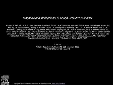 Diagnosis and Management of Cough Executive Summary