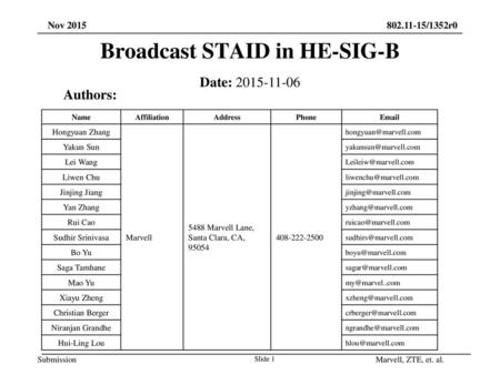 Broadcast STAID in HE-SIG-B