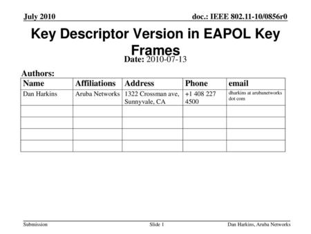 Key Descriptor Version in EAPOL Key Frames