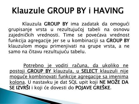 Klauzule GROUP BY i HAVING