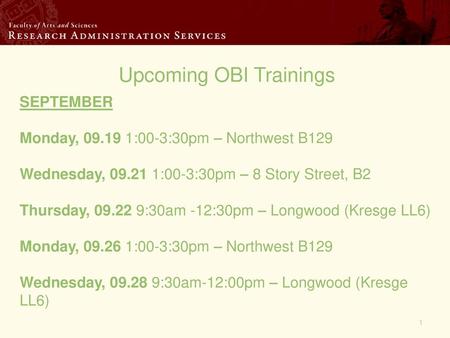 Upcoming OBI Trainings