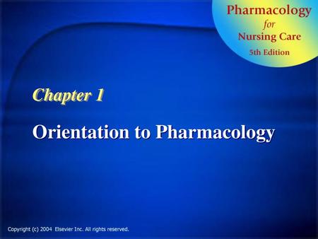 Orientation to Pharmacology