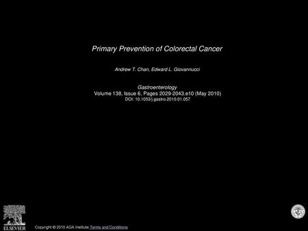 Primary Prevention of Colorectal Cancer