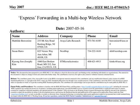 ‘Express’ Forwarding in a Multi-hop Wireless Network