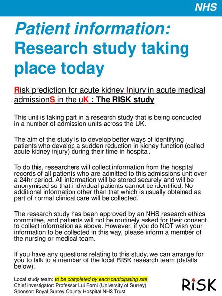 Patient information: Research study taking place today