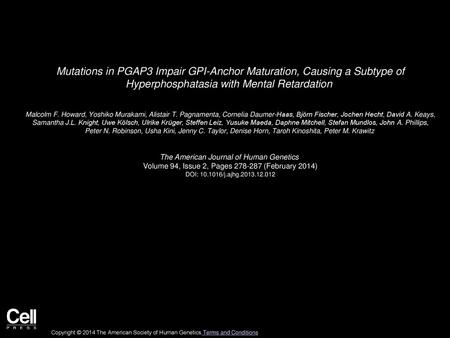 Mutations in PGAP3 Impair GPI-Anchor Maturation, Causing a Subtype of Hyperphosphatasia with Mental Retardation  Malcolm F. Howard, Yoshiko Murakami,