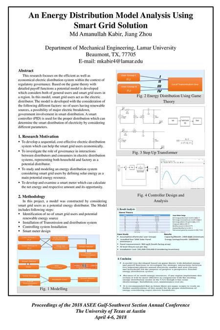 An Energy Distribution Model Analysis Using Smart Grid Solution Md Amanullah Kabir, Jiang Zhou   Department of Mechanical Engineering, Lamar University.