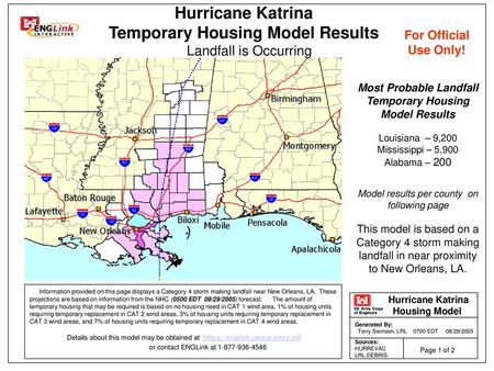 Most Probable Landfall Temporary Housing Model Results