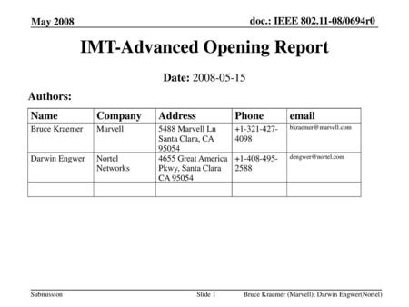 IMT-Advanced Opening Report