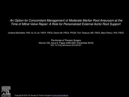 An Option for Concomitant Management of Moderate Marfan Root Aneurysm at the Time of Mitral Valve Repair: A Role for Personalized External Aortic Root.