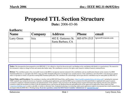 Proposed TTL Section Structure