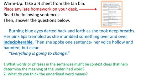 Warm-Up: Take a ¼ sheet from the tan bin.