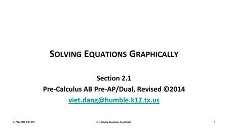 Solving Equations Graphically